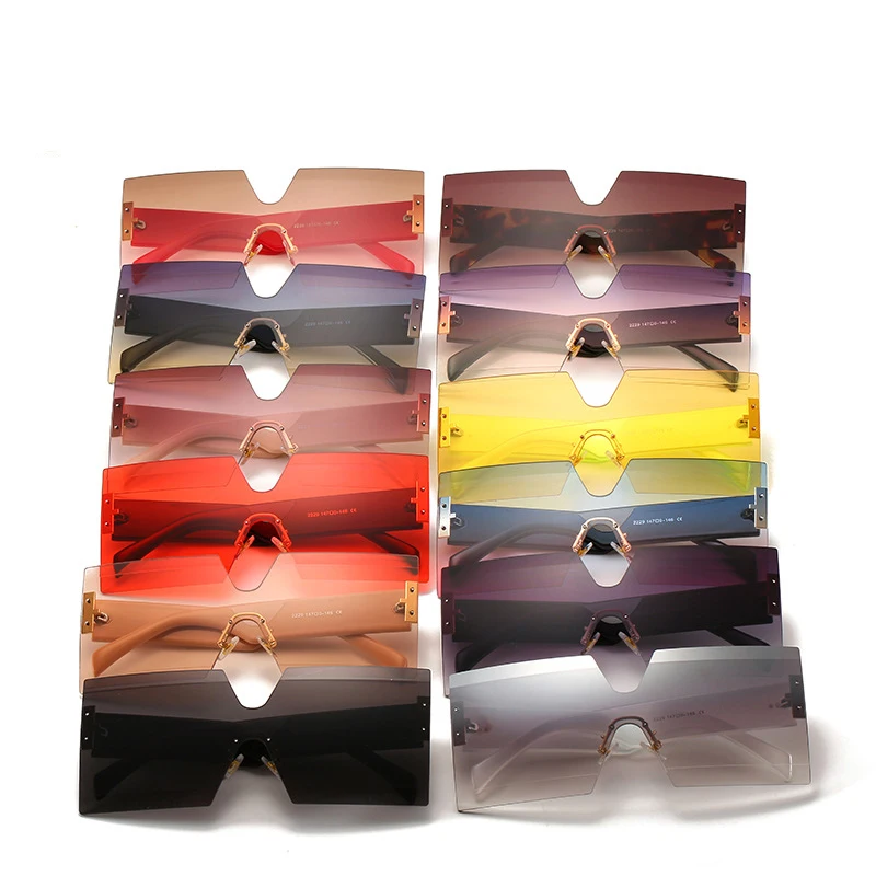 

HBK New Oversized Square Sunglasses Women Men One Piece Rimless Sun Glasses Big Gradient Lens Brand Design Travel Eyewear UV400