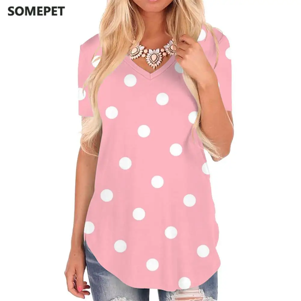 

SOMEPET Colorful T Shirt Women Dots T-shirts 3d Lovely Tshirts Printed Pink V-neck Tshirt Womens Clothing Punk Rock Casual Tops