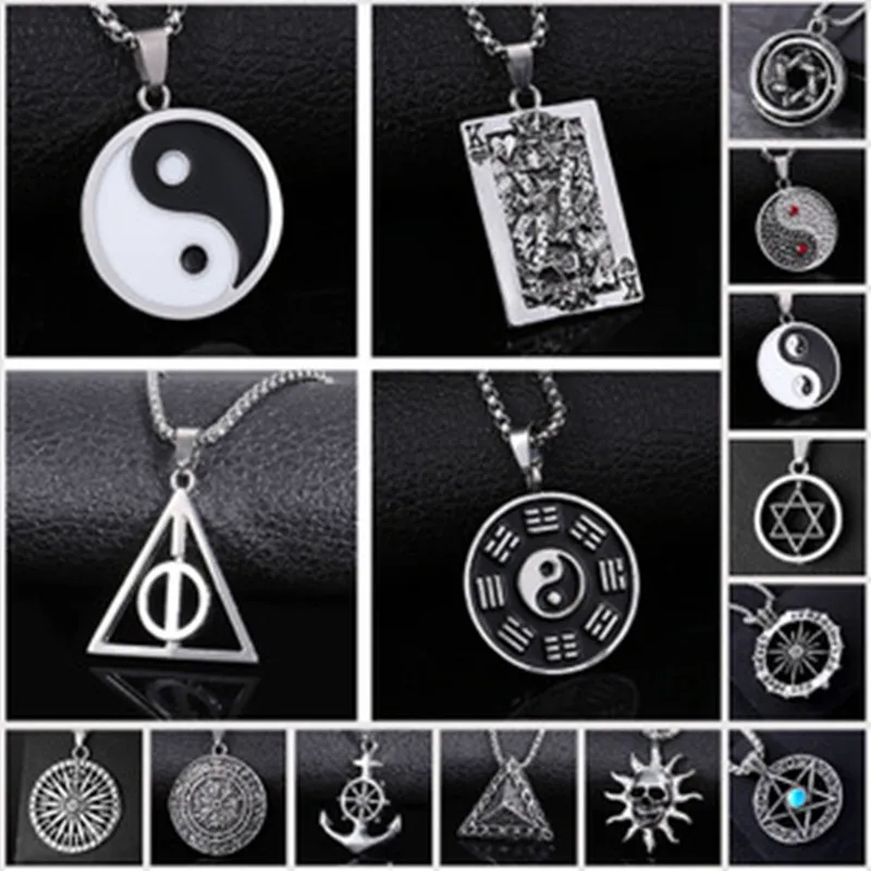 

New Hip Hop Fashion Retro Compass Necklace Simple Tai Chi Titanium Steel Jewelry Stainless Steel Pendant Gothic Party Jewelry