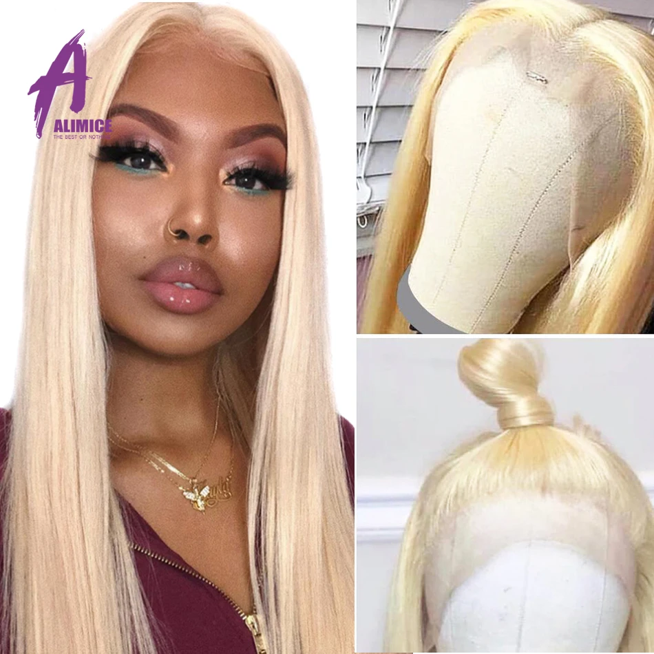 #613 блонд парик на кружеве предварительно выщипанный индийский прямой медовый Remy