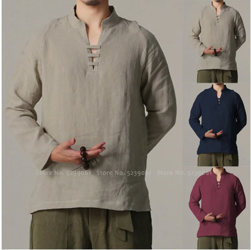 Мужской китайский традиционный костюм Тан Повседневная футболка форма ханьфу