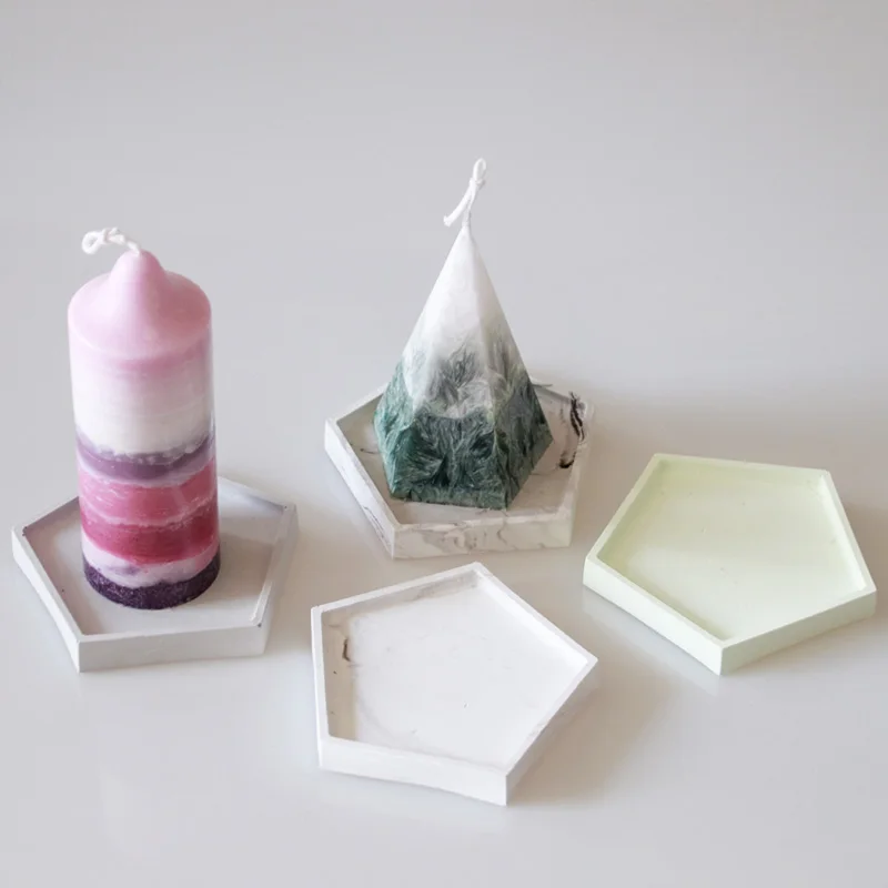 

Pentagon Base Furnishing Articles Plates Concrete Dish Handmade Mold Concrete Candle Tray Silicone Mold