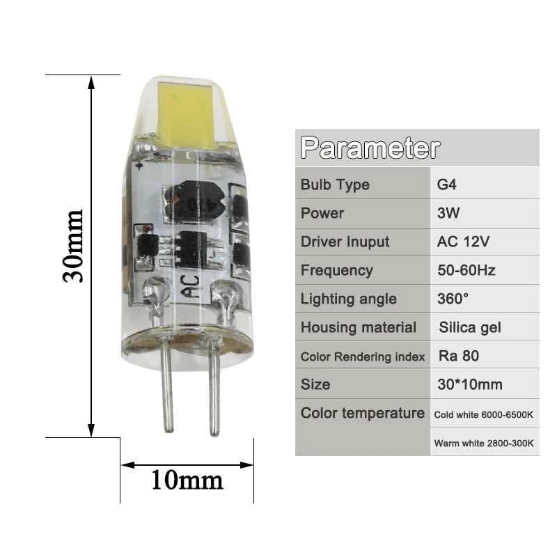 Светодиодная лампа G4 AC12V 3 Вт COB SMD люминесцентная замена галогенного прожектора