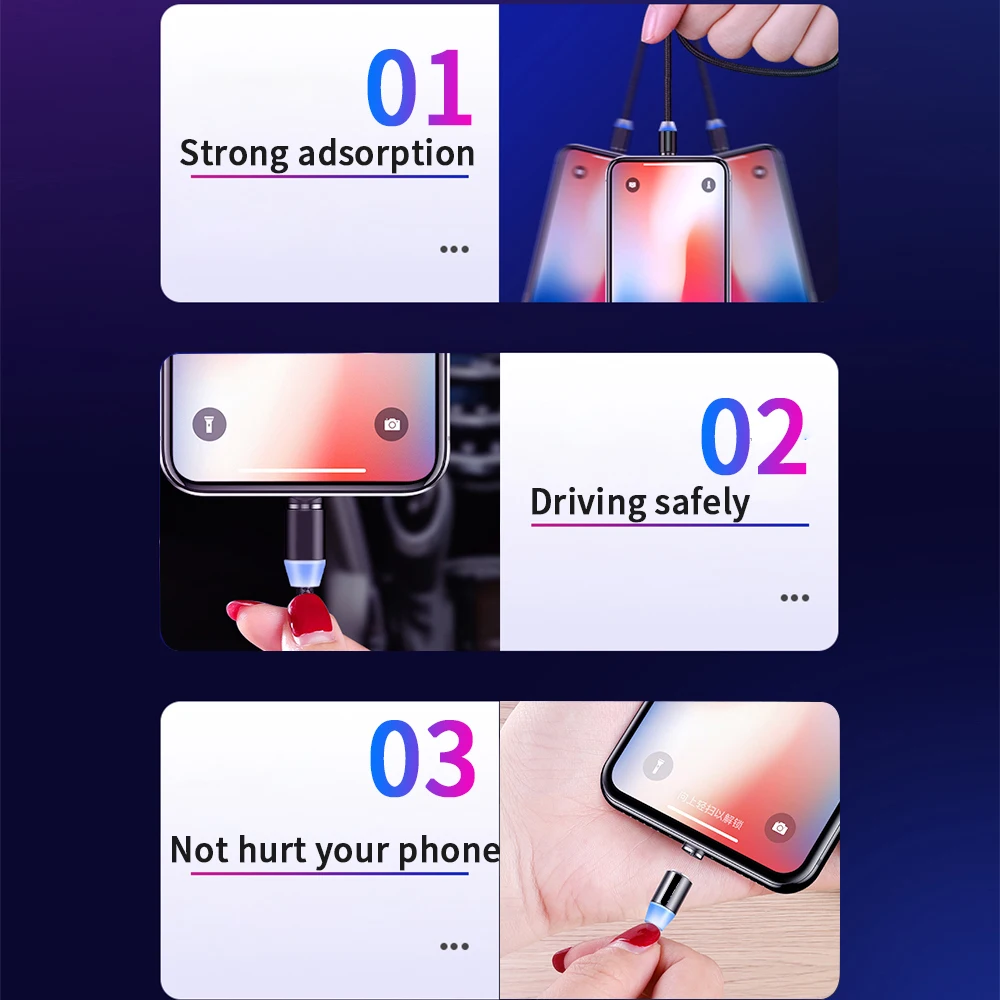 Магнитный usb-кабель Tisluo/Micro USB/type-C для iPhone X Xs Max светодиодный 1 м магнитное зарядное устройство для samsung s10 Xiaomi Pocophone USB C