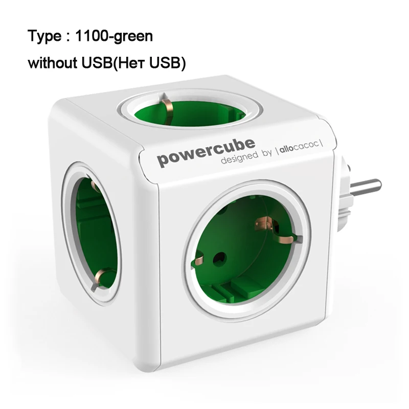 green-without-USB Allocacoc умный дом Электрический адаптер plug Разъем питания ЕС Plug сетевой шнур USB порты путешествия расширение Multi перешли разъем - Цвет: green-without-USB