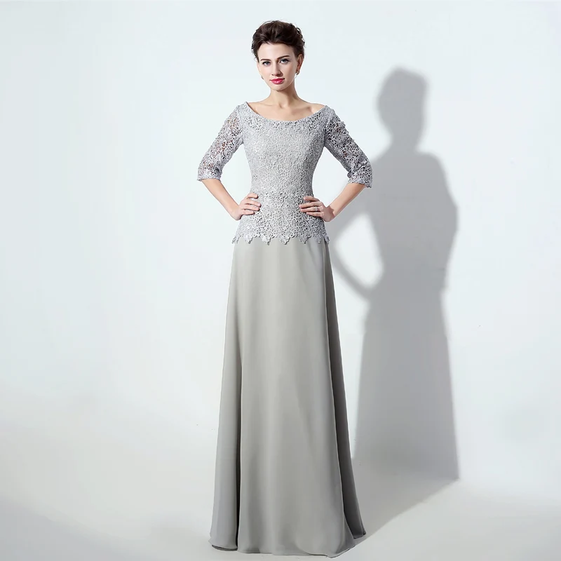 A Line совок шеи длиной до пола шифоновые вечерние платья с кружевом Мать невесты платья| |