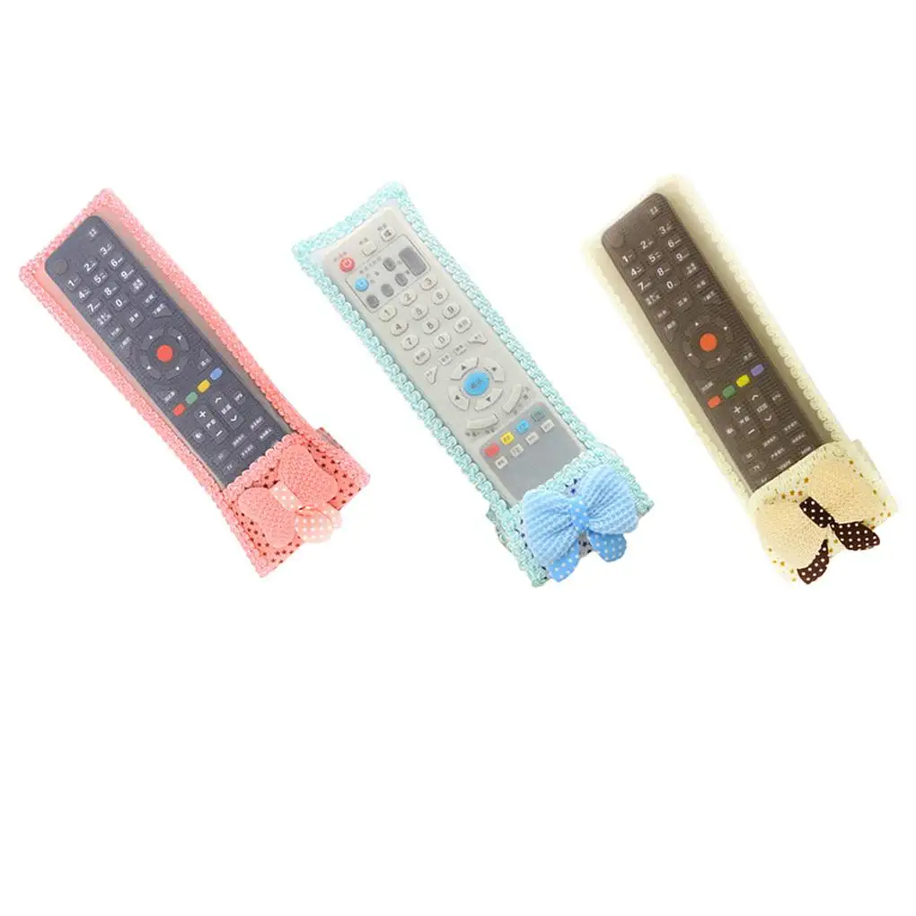 

2 Pieces TV Air Conditioner Remote Controller Case Cover Bowknot Decor Dust-proof Protector Lace Fabric