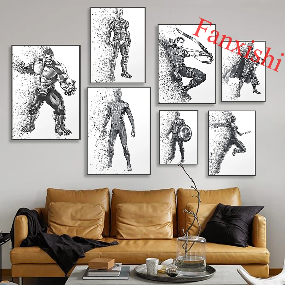 

Black And White Marvel Character Posters Avengers Superhero Wall Art Prints Canvas Painting Pictures For Living Room Home Decor
