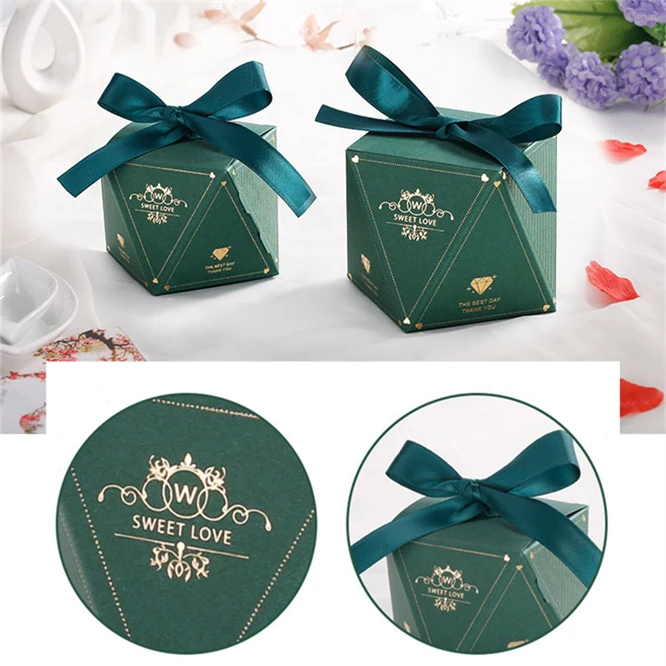 50PCS Pink/Red/Green Diamond Shape Baby Shower Candy Box Wedding Favors and Gifts Boxes Birthday Party Decoration for Guests