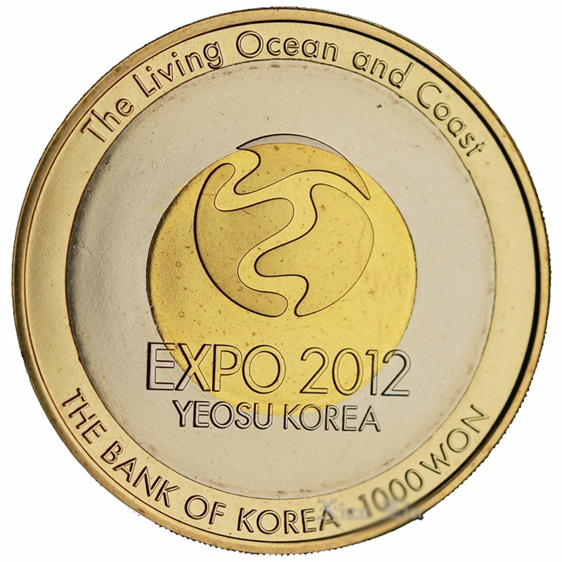 Юбилейная монета 1000 выигранная в Южной Корее 2012 Yeosu World Expooo Asia 100% оригинальные