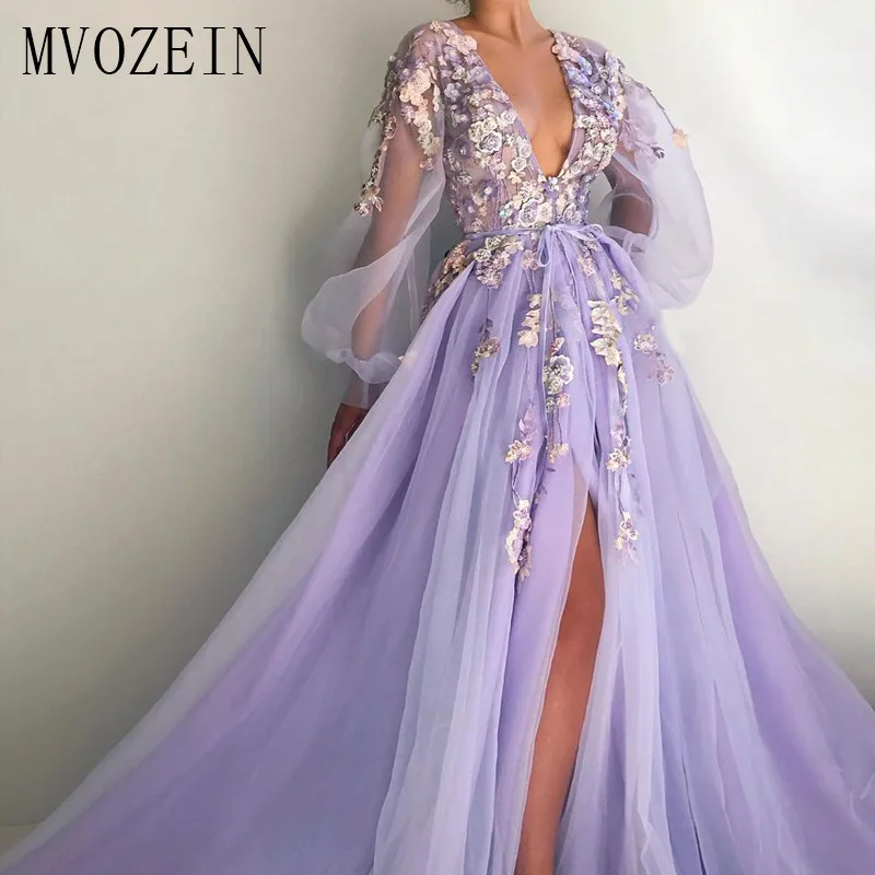 Фиолетовые Вечерние платья MVOZEIN ТРАПЕЦИЕВИДНОЕ ПЛАТЬЕ С глубоким v образным