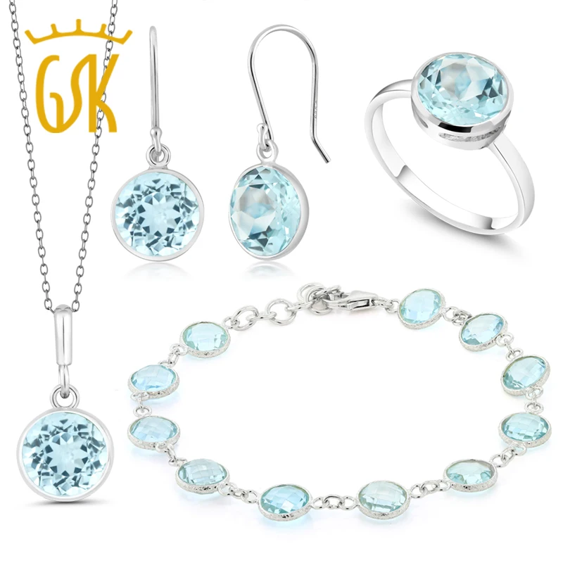 GemStoneKing красивый набор ювелирных изделий из 4 частей с голубым натуральным