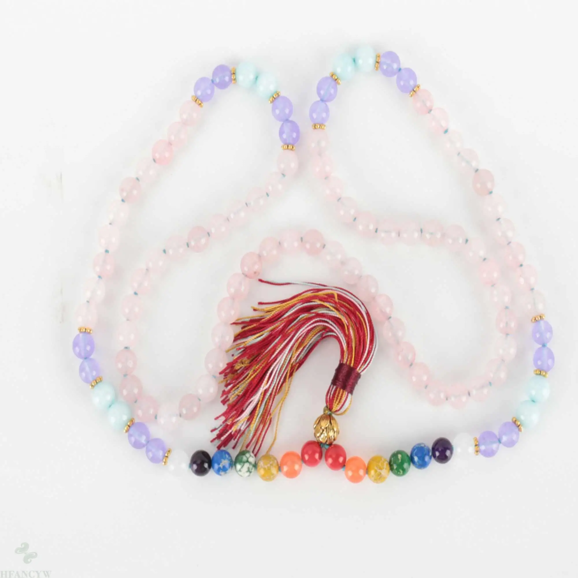 

8mm Fashion Pink Quartz Aquamarine Purple Bead Seven Chakra bracelet