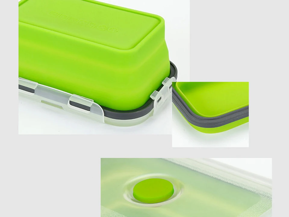 Силиконовый складной Ланч-бокс, контейнер для хранения еды, Bento BPA Free, Microwavable, портативный, для пикника, кемпинга, прямоугольная, открытая коробка