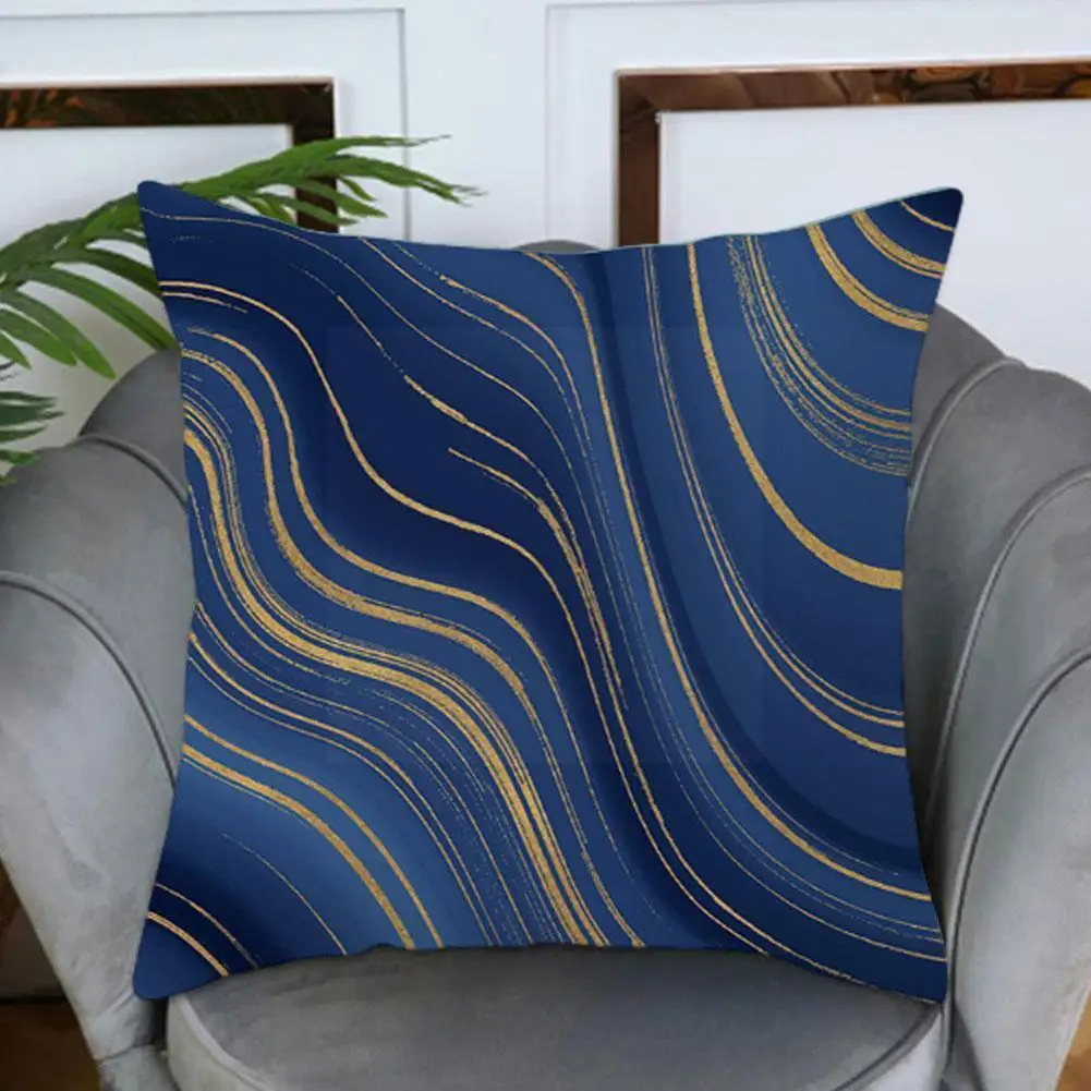 

45*45 Blue Line Single-sided Peach Skin Pillowcase Decoration Sofa Living Cover Pillowcase Pillows Room Chair Kitchen Stool T4y8