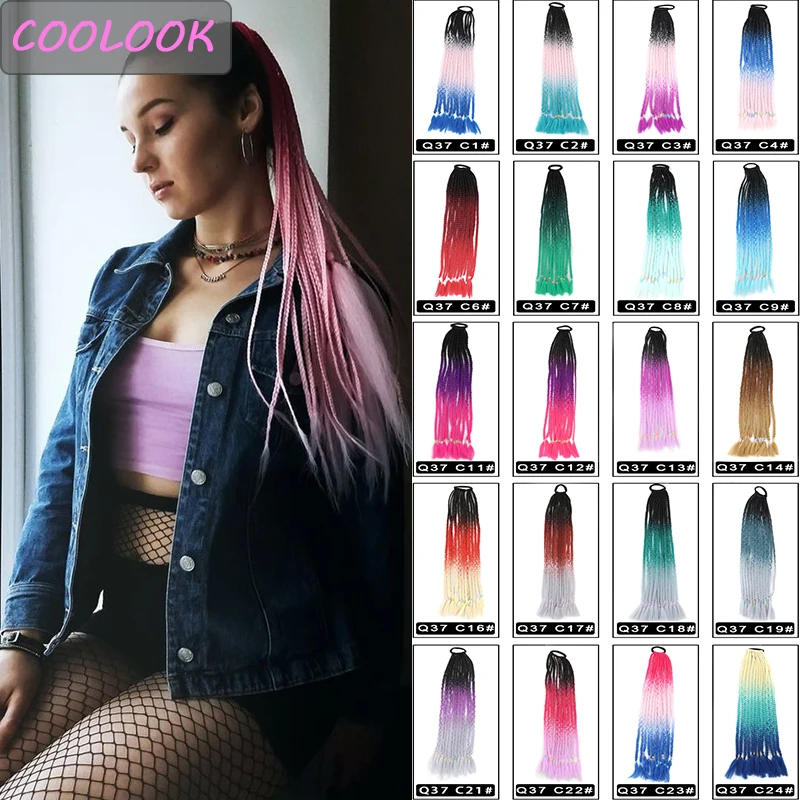 

Overhead Tail Ponytail Kids Hair 24 Inch Kawaii Girls Ponytail Hair Synthetic Elastic Band Braids Hair Extension Accessories Wig