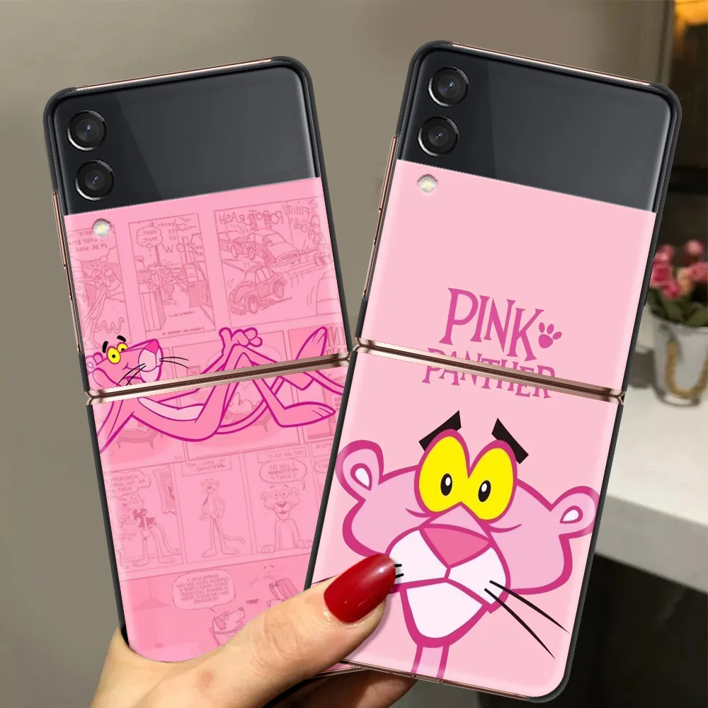 

Pink Panther Anime Luxury Phone Cover For Samsung Galaxy Z Flip Case Black For Samsung Z Flip 3 5G Hard PC Foldable Shell Fundas