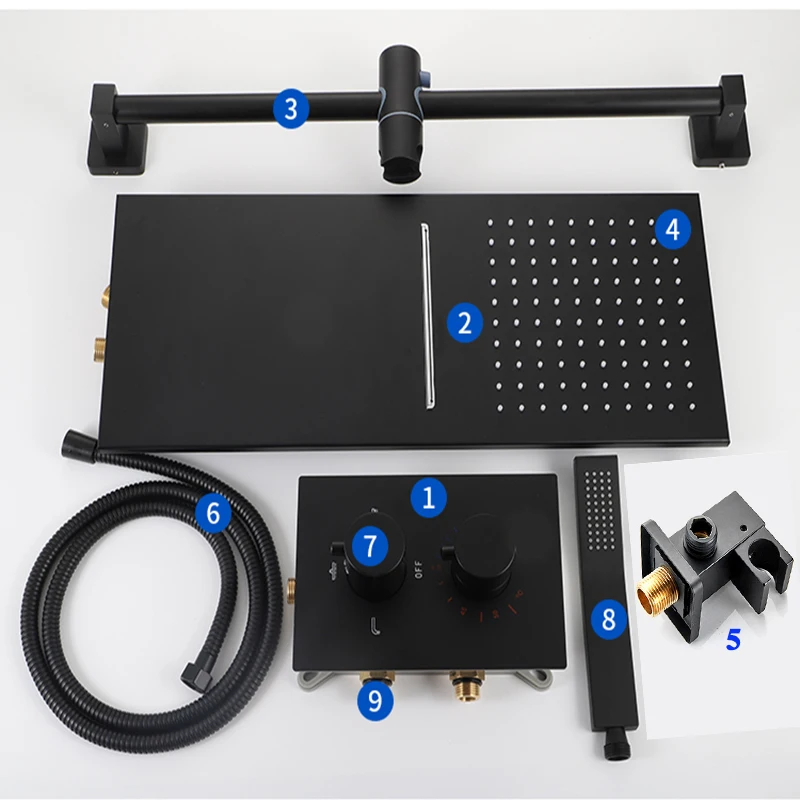 bathroom thermostatic shower faucets black luxury waterfall shower head thermostatic 3 ways valve bathroom shower faucet sets free global shipping