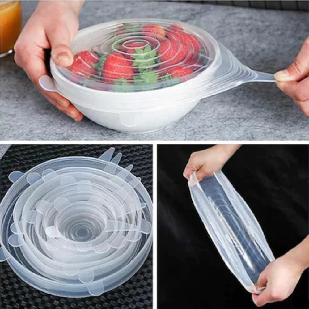 

6Pcs Stretch Lids Reusable Silicone Food Cover Keep Fresh Storage Transparent Universal for Bowl Pot Plates Caps 6 Sizes