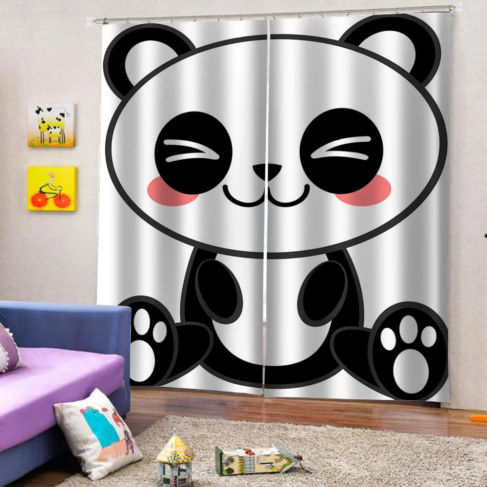 구매 러블리 팬더 디자인 윈도우 커튼 3D 흑백 커튼, 거실 어린이 침실 드레이프 블라인드