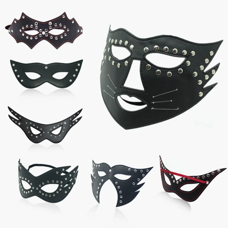 Эротическая маска кошки из искусственной кожи с металлическими - Цена: 401.56