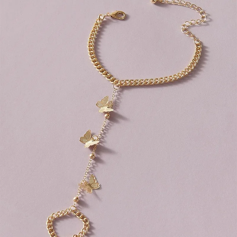 

2021 Jewelry female personality Retro Style Butterfly Pendant Bracelet Ring one piece