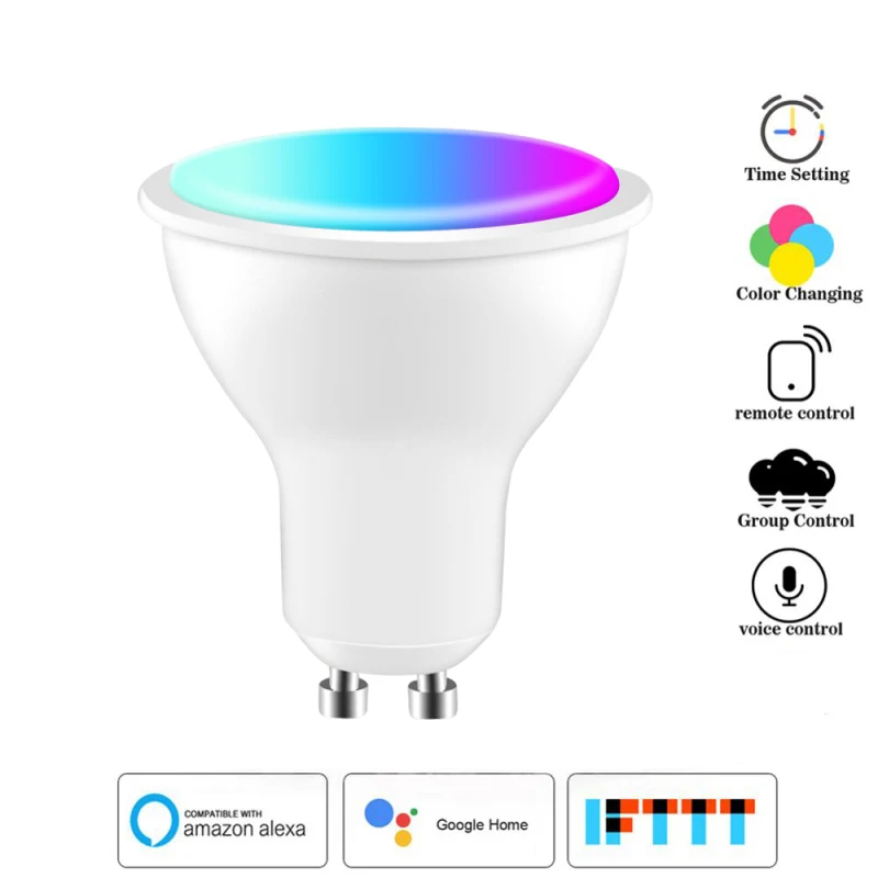 

Tuya Smart Bulb GU10 Light Bulb Spotlight Tuya App Remote Control RGB + CW 4W WiFi LED Light For Alexa Google Home New