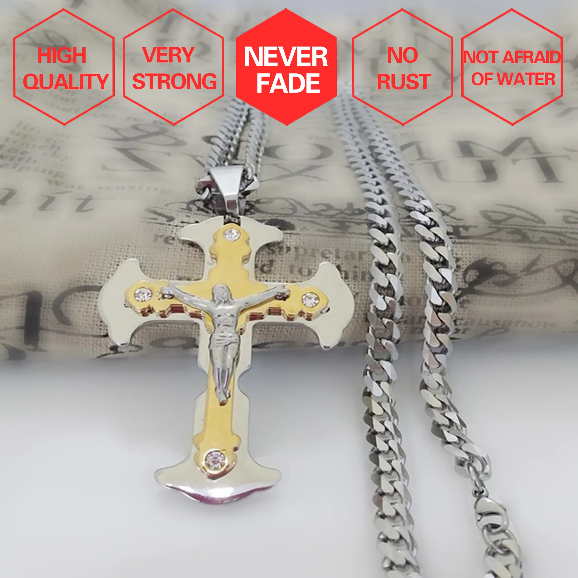 Ожерелье с крестом из нержавеющей стали 6 мм кубинский стиль цепочка аксессуар