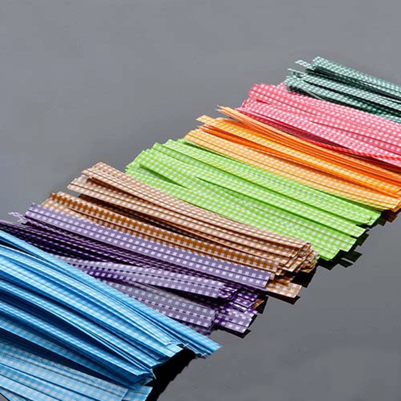 Gingham Twist Ties Colorful Tie Cookie Candy Bags Gift Wrap Packaging 500pcs/lot | Дом и сад