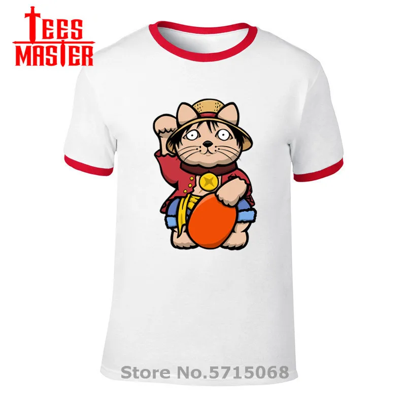 Футболка Lucky Cat с забавным пиратским королем винтажная аниме цельный Луффи