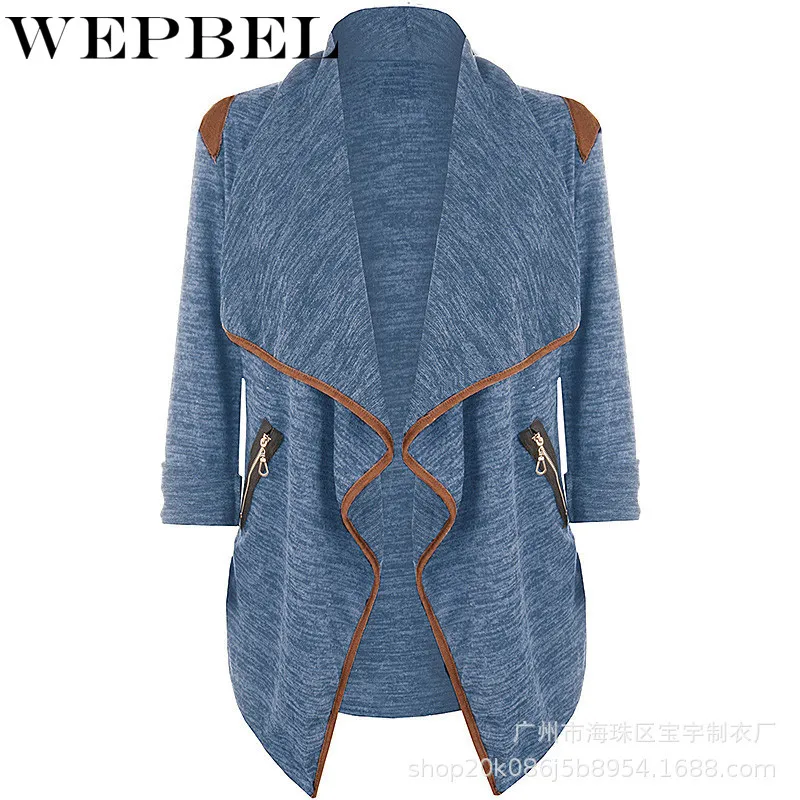 

WEPBEL Women Autumn Winter Turn Down Collar Zipper Oversized Loose Knitted Sweaters Irregular Jumper Cardigan Outwear Coat