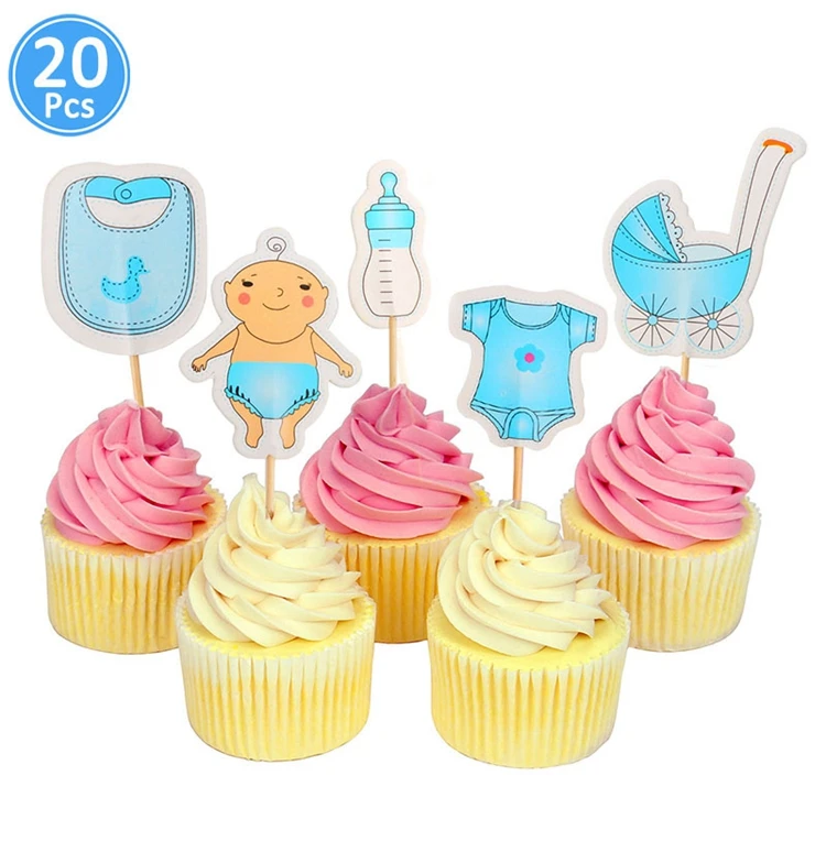 Детский душ торт кекс топперы BabyShower сувениры украшения, товары для вечеринки Его мальчик девочка синий игра слон Oh Baby