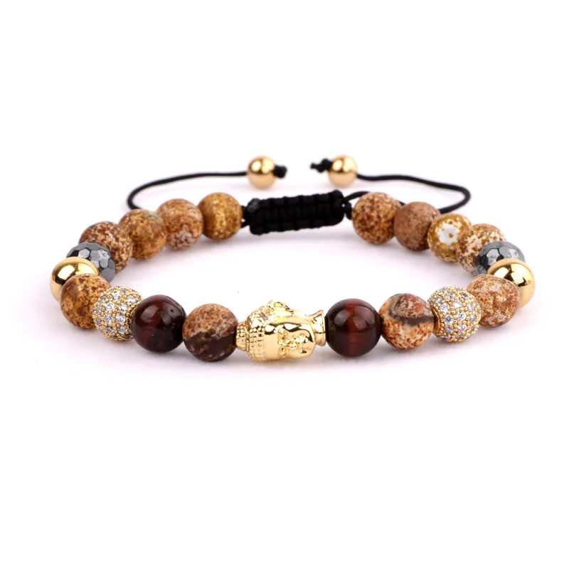 

New fashion gold buddha bead bracelet men natural stone macrame bracelet