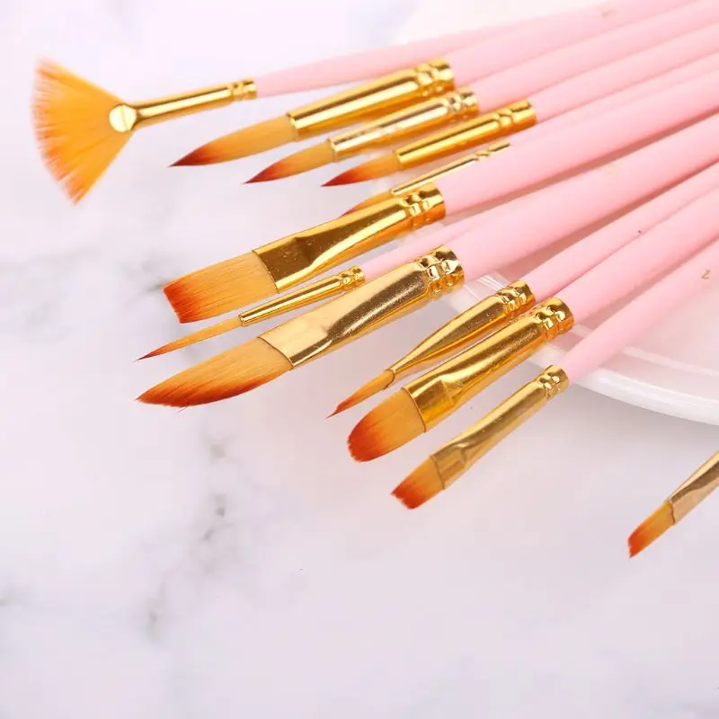 

12pcs Paint Brushes Fine Nylon Hair Round Filbert Angel Flat Paintbrushes Tools