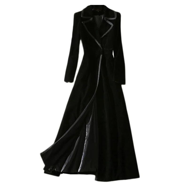 

Velvet coat women windbreaker women's long suit collar black coat winter coat women trench coat women clothes Single Breasted