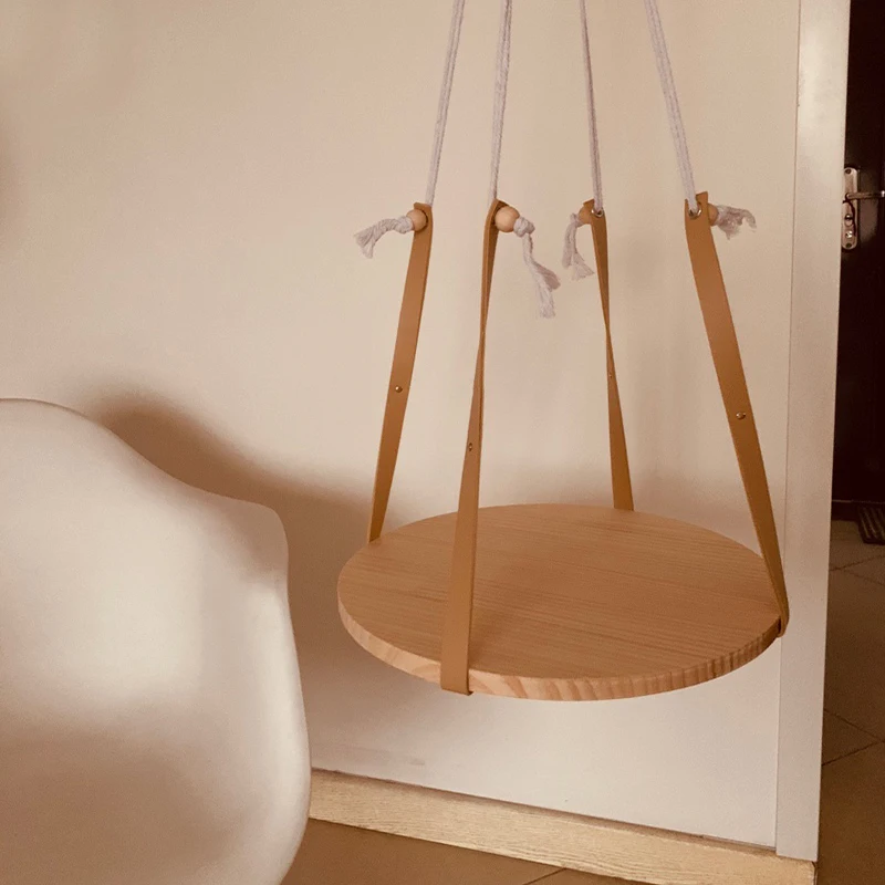 Деревянный подвесной стол подставка для растений деревянная кожаная полка