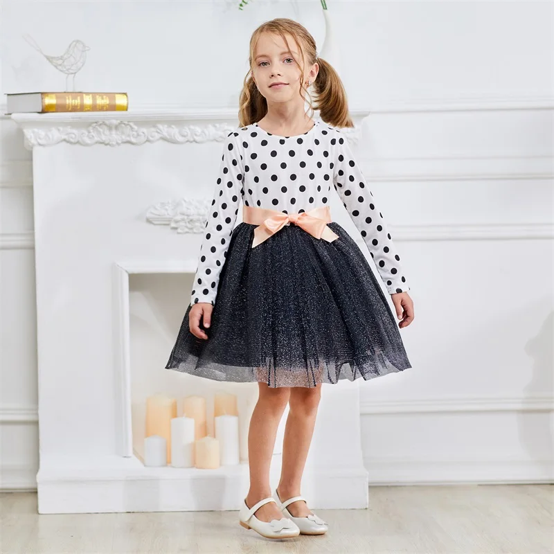 Polka Dots Autumn Winter Long Sleeves Girl Clothes Casual Kids Dress for Girls Tutu Party Children Clothing Wear | Детская одежда и