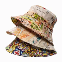 2021 harajuku map print fisherman hat reversible bucket hats for men women floral outdoor street hip hop letter fisherman hat