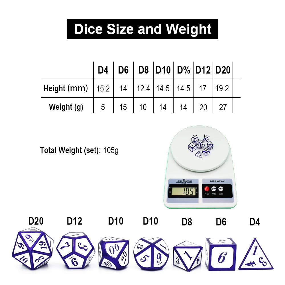 7 шт./компл. набор металлических игральных костей D & D20 D12 D10 % D8 D6 D4 для игры в кости