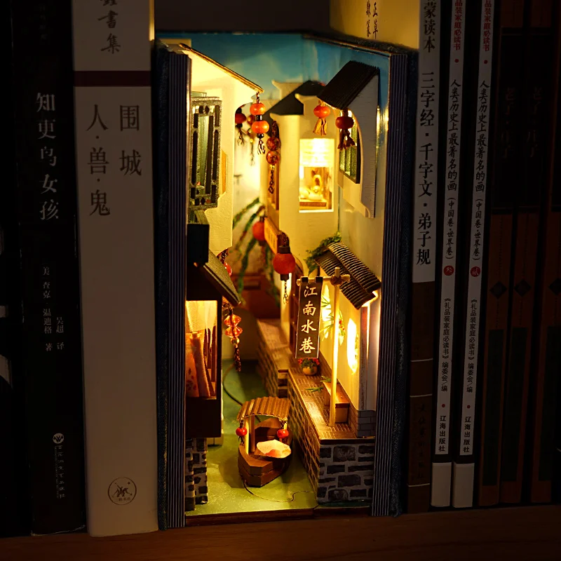 diy book nook shelf insert kits miniature dollhouse with furniture roombox bookends model building toys girls gifts home decor free global shipping
