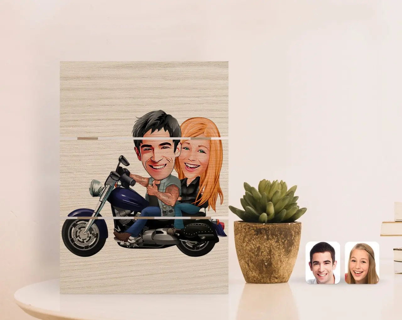

Personalized Biker Valentine Caricature Of Authentic Desktop Wood Pallet Çerçeve-1