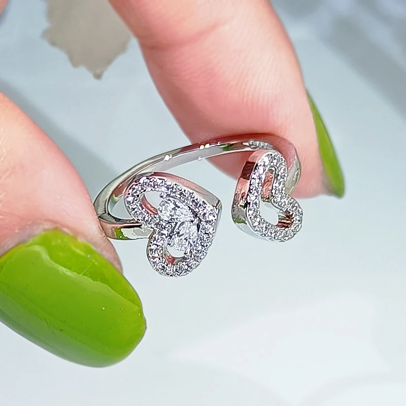 

Fashion Earrings Trend 925 Sterling Silver Bling Cubic Zirconia Necklace Love Hearts Jewelry Set for Women Ring Fashion Jewelry