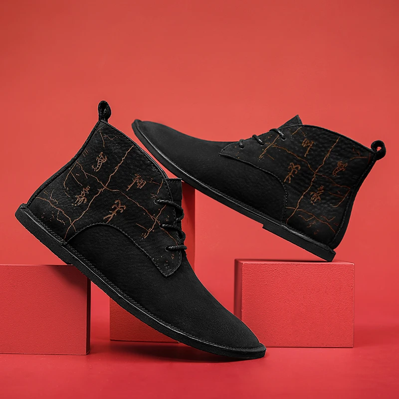 spesifikasi Sepatu Bot Kulit Asli Pria Sepatu Bot Bertali Chelsea Berukir Elegan Sepatu Bot Pria Pergelangan Kaki Sepatu Kasual Modis Mewah