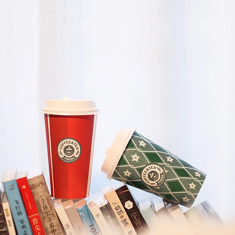 50 шт креативные толстые одноразовые бумажные стаканчики 500 мл красный белый