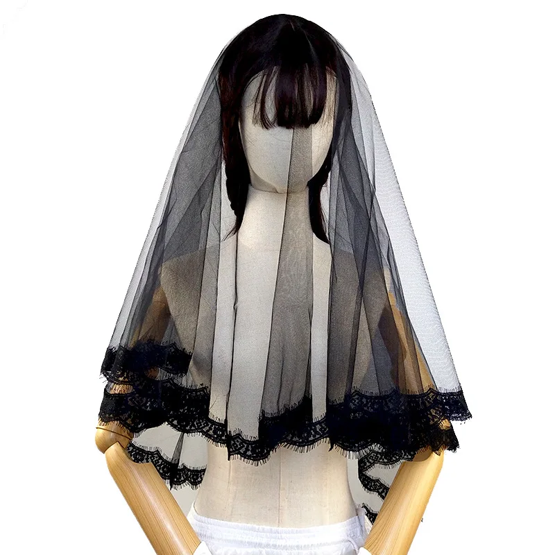 140CM Single Layer Romantic Gothic Lace Organza Bridal Eyelash Veil Headwear Lolita Stage Party Show Accessories Punk