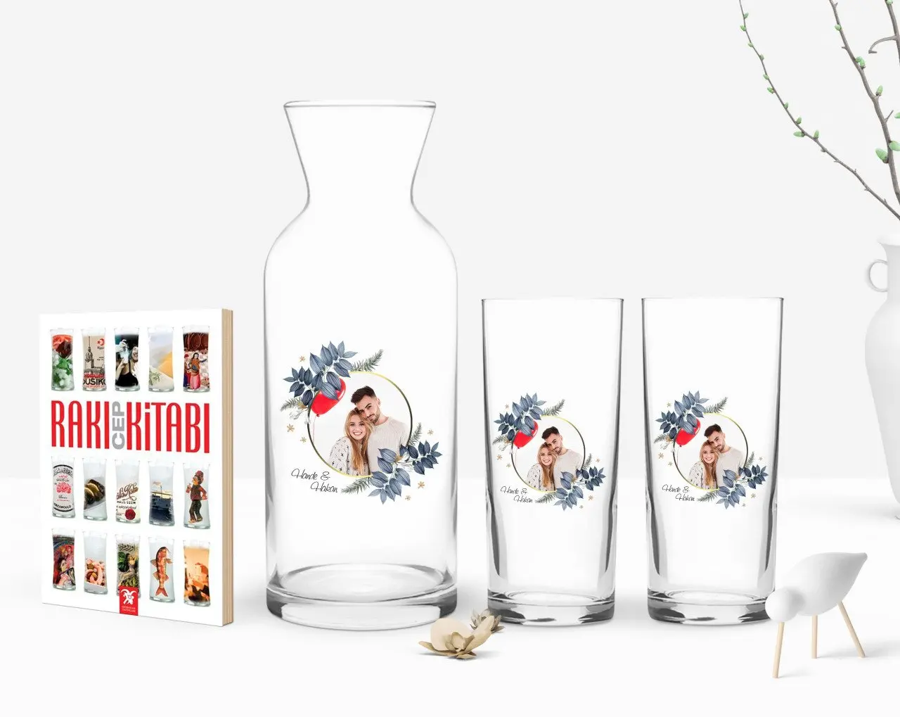 

Персонализированные красочные печатные фото двойной Arrack чашки графин и карманная книжка подарок Seti-34