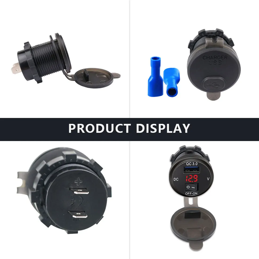 

Quick Charge USB 3.0 Car Charger Socket LED Digital Display Voltmeter with ON-OFF Switch for Motorcycle ATV Car Charger Adapter