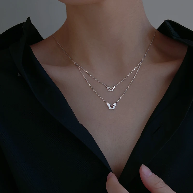 

925 Sterling Silver Butterfly Necklace for Women 2021 New Light Luxury Minority Design Clavicle Chain Ins Normcore Style