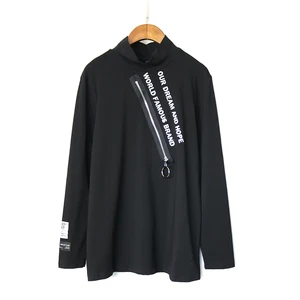 Женская Однотонная футболка на молнии с надписью, осень 2020, повседневная, модная, яркая, универсальная, с воротником-хомутом