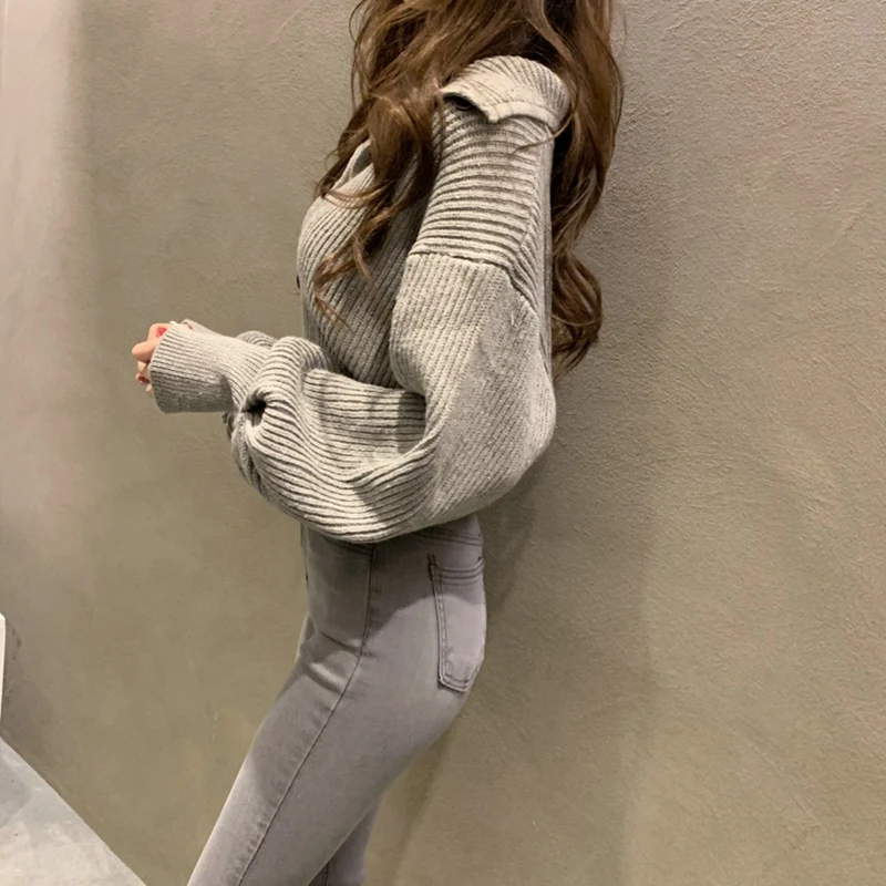 

Women's Single Breasted Turtleneck Thread Sweater Knit Cardigan One Size